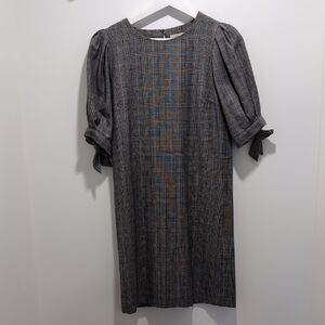 Simons Gray and Blue Plaid Long Sleeve Dress